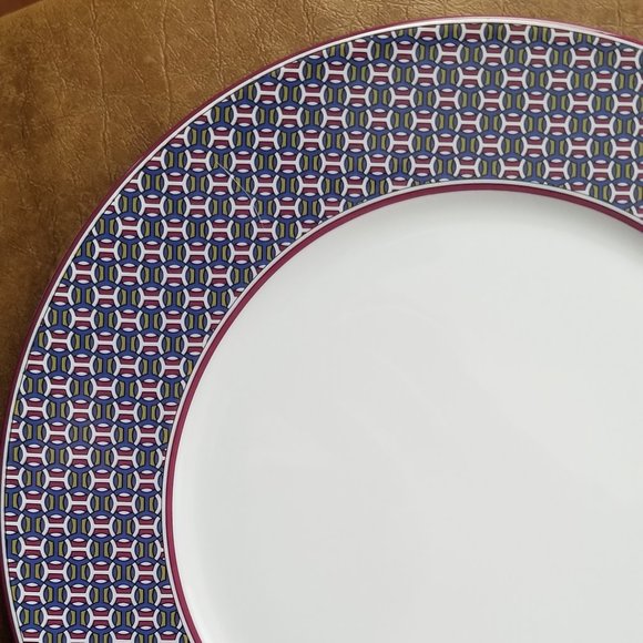 RARE AUTHENTIC HERMES CHINA TIE SET MAILLE DESSERT SALAD APPETIZER ACCENT PLATE - Picture 4 of 9